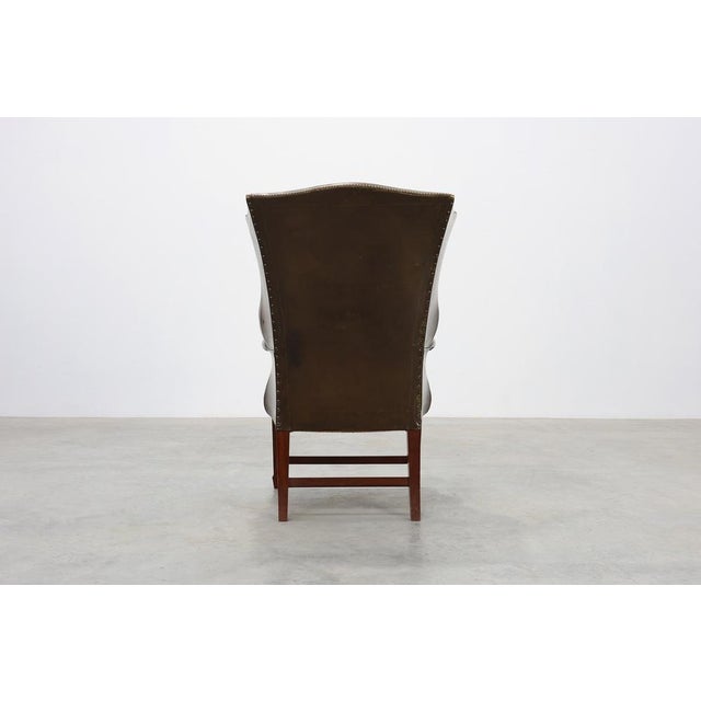 Mid-Century Modern Wing Back Chair in Green Leather, 1980s For Sale - Image 14 of 15
