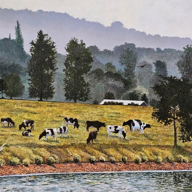 Joe Tye Oil Painting “Early Morning Along the Elbe” 1991 Framed Landscape Art 26” For Sale - Image 10 of 10