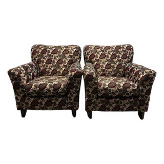 Pair of Late 20th Century Mid-Century Modern Style Club Chairs With Geometric Upholstery For Sale