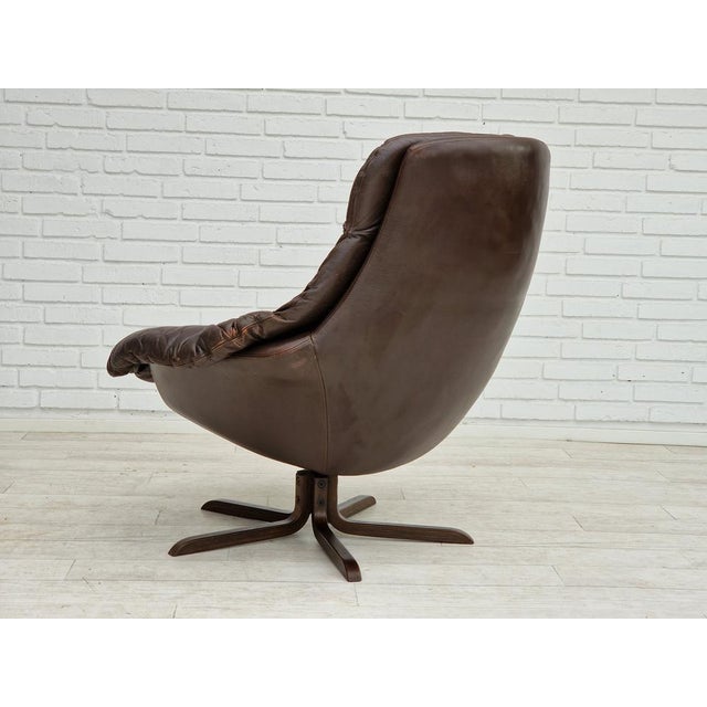 1970s Danish Leather Swivel Lounge Chair by H.W. Klein for Bramin, 1970s For Sale - Image 5 of 16