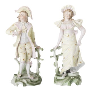 Gallant Figures in Biscuit Porcelain 19th Century, Set of 2 For Sale
