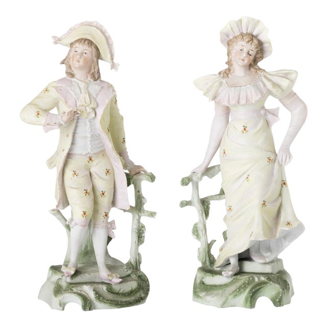 Gallant Figures in Biscuit Porcelain 19th Century, Set of 2 For Sale