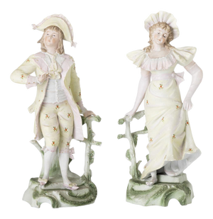 Gallant Figures in Biscuit Porcelain 19th Century, Set of 2