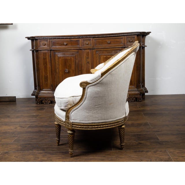 French Louis XVI Style 19th Century Giltwood Upholstered Canapé en Corbeille For Sale - Image 10 of 10