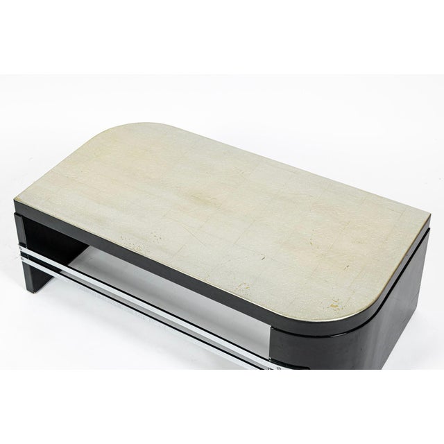 Wood Art Deco Coffee Table in Black Lacquer and Metal Leaf, Circa 1935 For Sale - Image 7 of 14