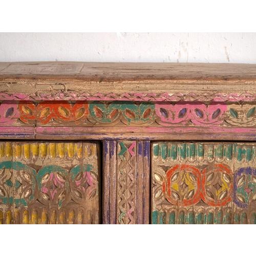 Wood Low Antique Carved Pine Sideboard with Drawers, Xinjiang, China, 1900 For Sale - Image 7 of 14