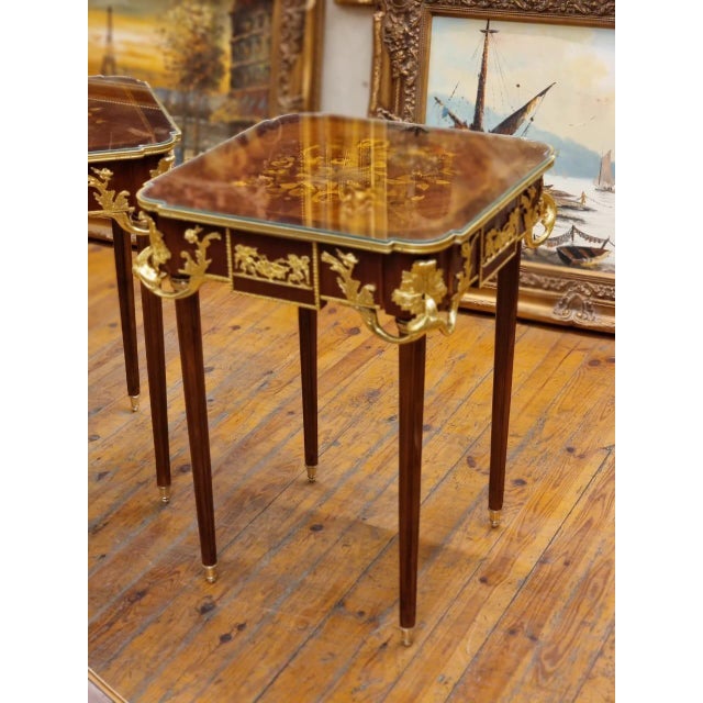 French Louis XV Style Marquetry Side/Console Tables With Gilt Bronze Mounts Set (3) For Sale - Image 4 of 4
