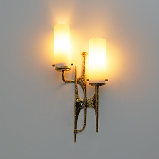 Brutalist Brutalist Bronze and Murano Glass Wall Sconces in the style of Felix Agostini, 1990s, Set of 2 For Sale - Image 3 of 8