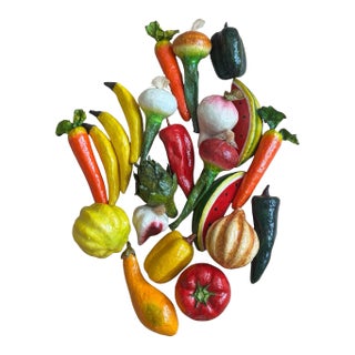 Vintage Realistic Hand Crafted Paper Mache Fruit & Vegetables (Set of 22) For Sale
