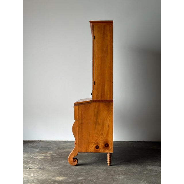 Pine Fall-Front Secretary Desk With Glass-Front Bookcase, Circa 1840s For Sale - Image 12 of 18