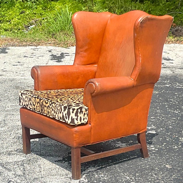 Vintage Boho Distressed Leather Wingback Chair Chairish