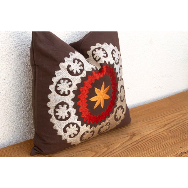 18" Square Orange Flower Suzani Pillow Cover For Sale - Image 4 of 7
