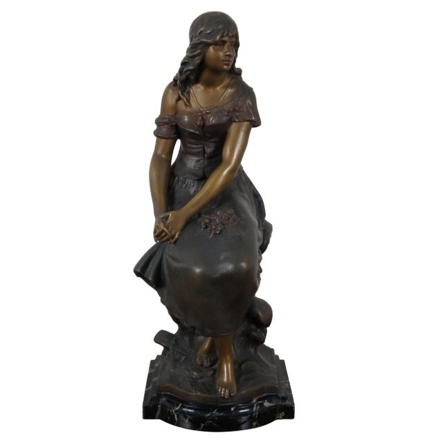 Antique Auguste Moreau French Bronze Seated Young Woman Sculpture For Sale - Image 13 of 13