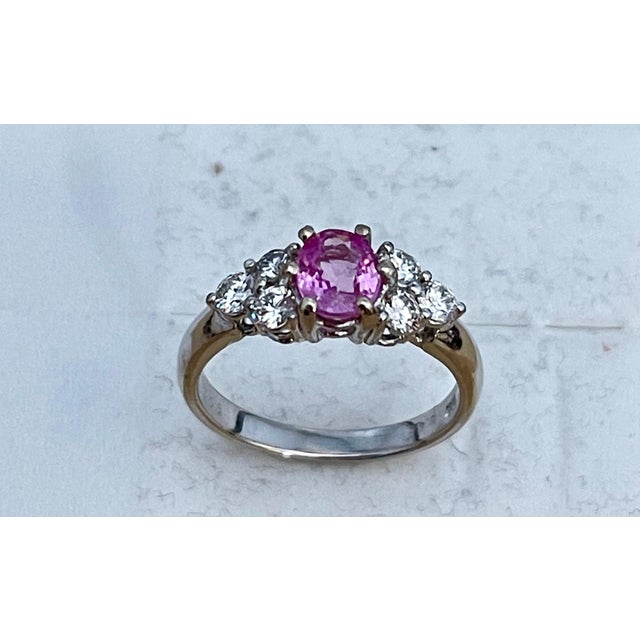 0.75 Ct Natural Pink Sapphire & 0.50 Ct Diamond Ring in 18 Karat White Gold For Sale - Image 4 of 18