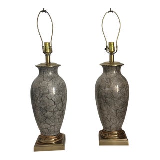 1980's Frederick Cooper Chinoiserie Metallic Porcelain and Brass Table Lamps For Sale
