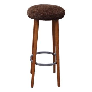 Mid-Century Bar Stool with Beechwood Frame and Metal Ring, 1960s For Sale