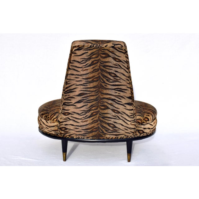 Wood Mid Century Modern Slipper Chair in Tigre Upholstery For Sale - Image 7 of 9
