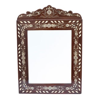Vintage Handmade Floral-Patterned Mother-of-Pearl Inlaid Mirror For Sale