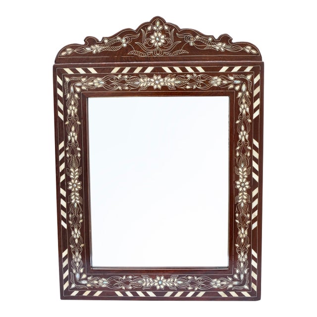 Vintage Handmade Floral-Patterned Mother-of-Pearl Inlaid Mirror For Sale