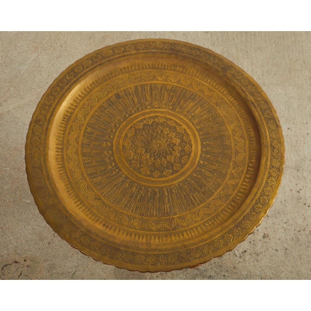 Wood Moorish Brass Tray Table With Folding Hardwood Base For Sale - Image 7 of 13