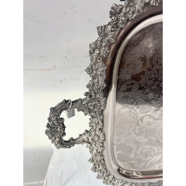 Silver Large Silver-Plated Metal Tray, 1800s For Sale - Image 8 of 16