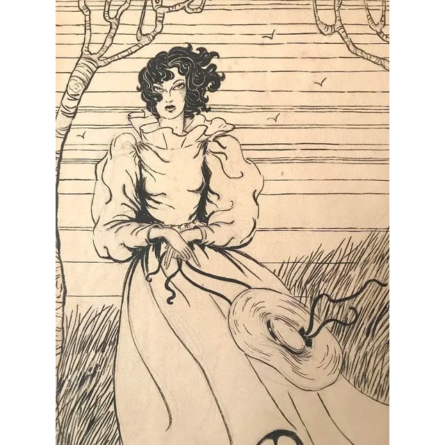 Vintage Art Deco Era Fashion Design Pen and Ink Circa 1930s Signed Bette For Sale - Image 4 of 7