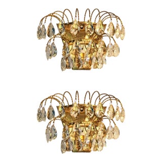 Pair of Vintage 1960s Crystal Wall Sconces For Sale