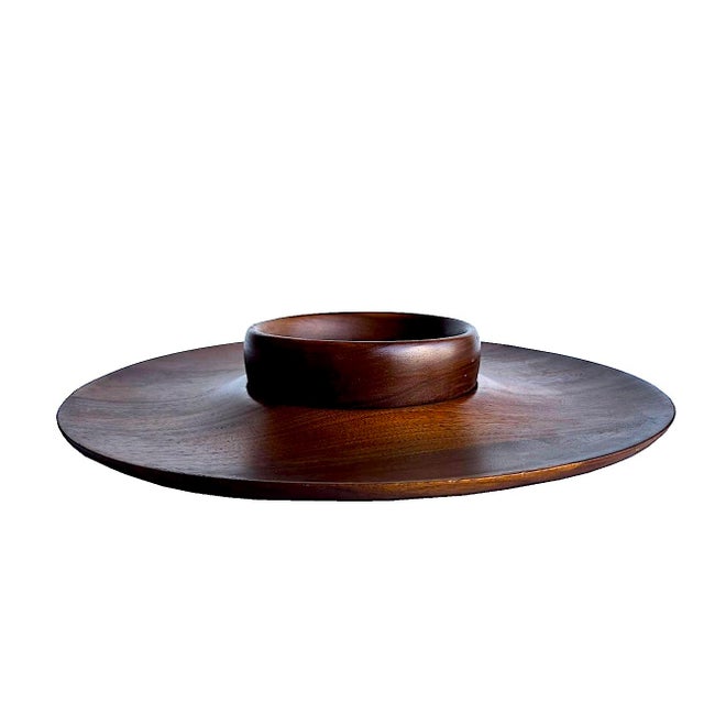 Mid-Century Modern Mid 20th Century Hand Turned Black Walnut Wood Chip and Dip Set, 2 Pieces For Sale - Image 3 of 15
