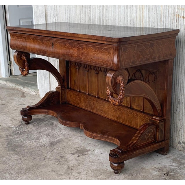 Biedermeier Early Biedermeier Period Walnut Console Table with Drawer, Austria, circa 1830 For Sale - Image 3 of 18