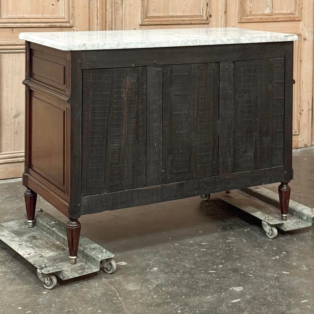 19th Century French Louis XVI Mahogany Commode With Carrara Marble For Sale - Image 15 of 15