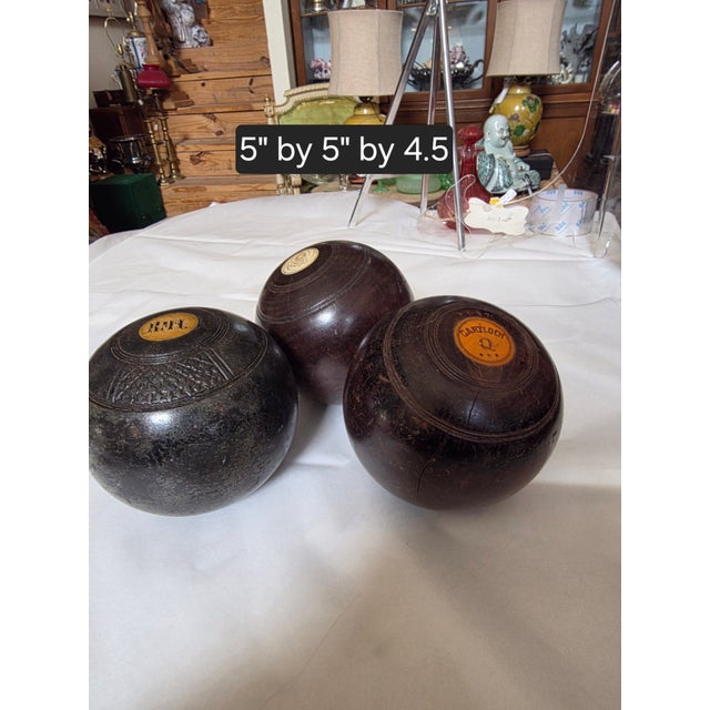 Three Antique Lignum Vitae Lawn Bowling Balls For Sale - Image 12 of 13