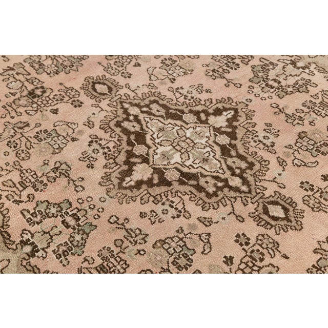 Vintage Hand-Knot Turkish Oushak Area Rug in Soft Blush, Taupe, and Espresso Brown For Sale In New York - Image 6 of 10