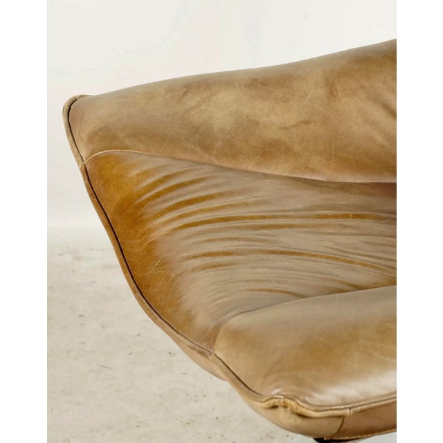 1980s Designer Leather Swivel Lounge Chair For Sale - Image 5 of 8