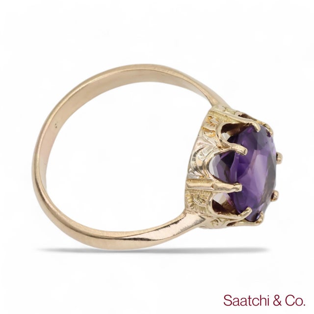Mid 20th Century Mid 20th Century Vintage Amethyst Ring 14k (585) Yellow Gold Vintage Amethyst Ring, Size 5 For Sale - Image 5 of 9