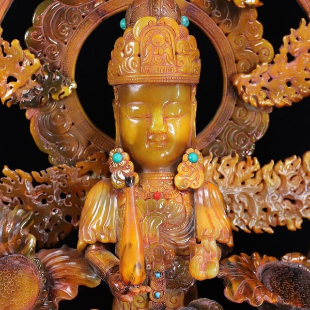 Late 19th Century Late 19th Century Large Carved Faux Horn Bodhisattva Riding Dragon Sculpture For Sale - Image 5 of 10