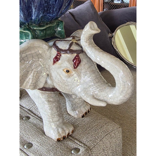 White Vintage Glazed Ceramic Elephant Center Piece For Sale - Image 8 of 11