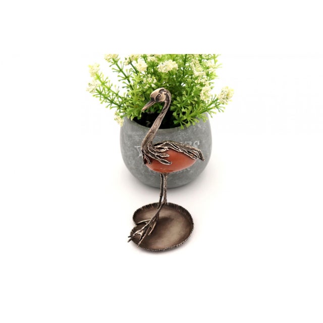 Silver Heron with Reliefs and Application on Hard Stone and Water Lily Leaf For Sale - Image 6 of 6