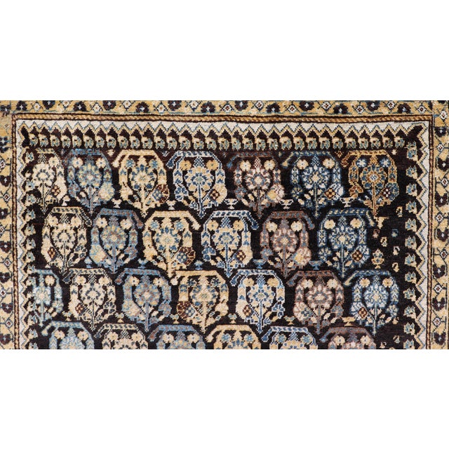 Blue Colorful Blue Antique Persian Hamadan Rug With All-Over Tribal Motifs 4'0 X 5'5 For Sale - Image 8 of 11