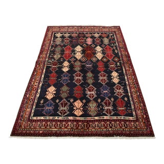 Vintage Qashqai Rug 5’1” X 6’11” Blue Wool Hand-Knotted Oriental Carpet For Sale
