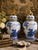 Blue and White Chinoiserie Ginger Jars With Gold Lion Finials – Porcelain Temple Vases For Sale - Image 4 of 4