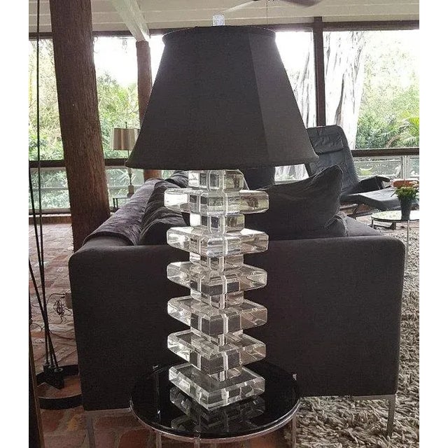 This table lamp is made of 2" x 8" lucite blocks with 2" x 3" lucite separators. Made in the 1970's. Base measures 7" x...