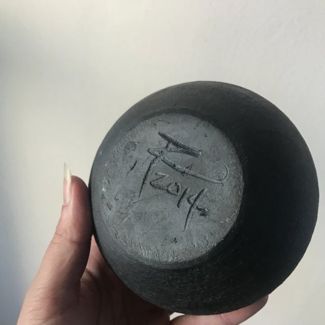 Brutalist Signed Raku Fired Pottery Vase or Vessel For Sale - Image 3 of 7