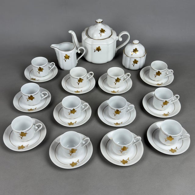 Gold Leaf Porcelain Coffee Service from Regent Alba Iulia, Set of 27 For Sale - Image 11 of 11