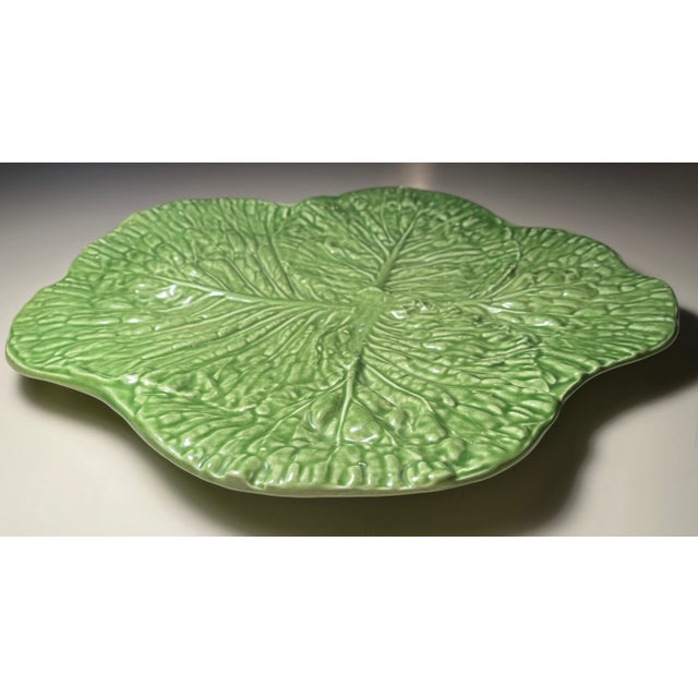Traditional 1982 Barbara Eigen Signed Handmade 16" Cabbage Leaf Platter For Sale - Image 3 of 9