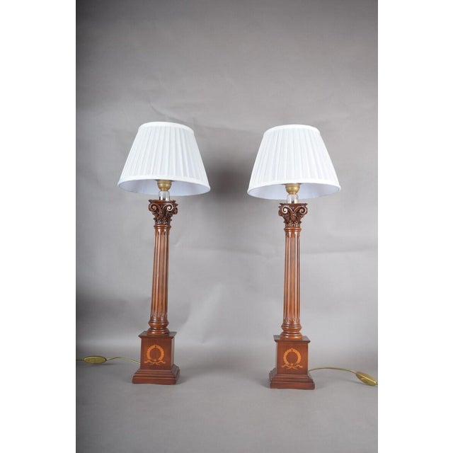 Neoclassical Wooden Fluted Column Table Lamps, 1960s, Set of 2 For Sale - Image 13 of 15
