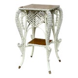 Antique Victorian Wicker Plant Stand or Occasional Table, Lattice Apron For Sale