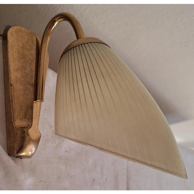 Mid-Century Modern German Wall Lamp with Brass Frame, 1950s, in Very Good conditions. Designed 1950 to 1959 European Plug...
