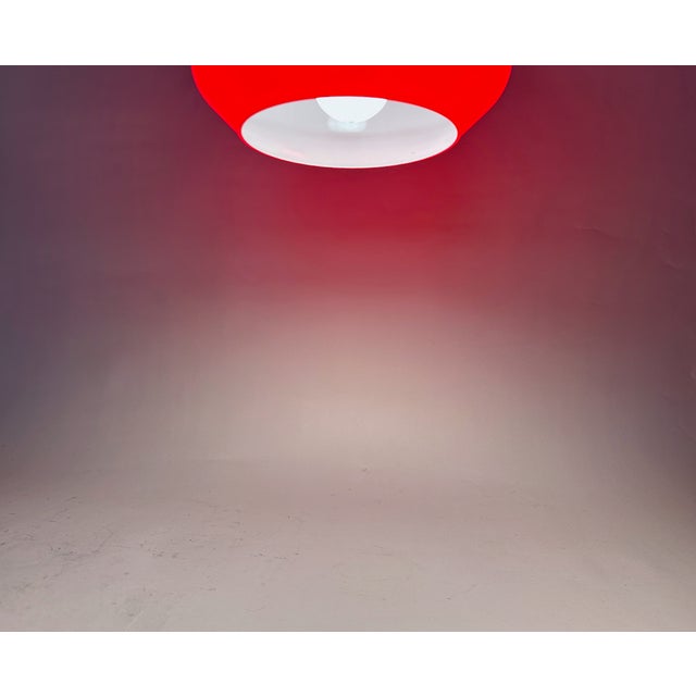 1950s Tapio Wirkkala Teak Hanging Lamp With Vistosi Modern Red Glass Shade For Sale - Image 10 of 12
