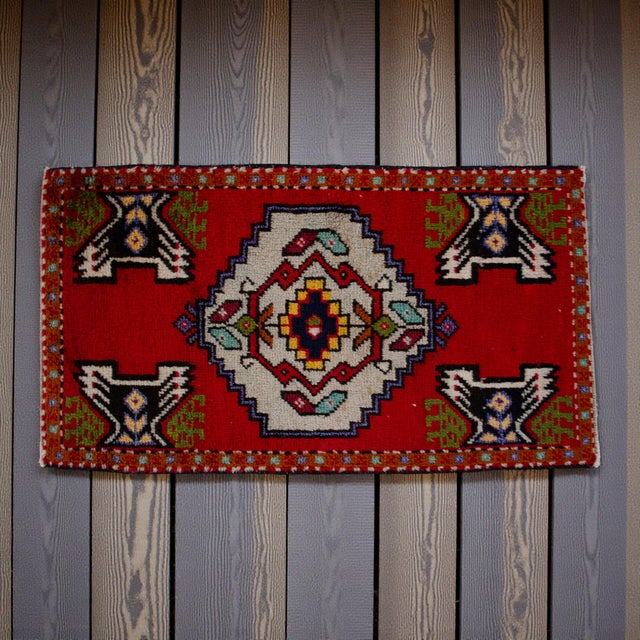 Mid-Century Modern 1970s Hand Knotted Small Turkish Rug, Door Mat, Entryway Rug, Bath Mat, Kitchen Decor - 20x37 Inches For Sale - Image 3 of 13