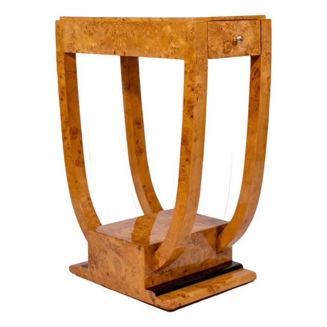 Art Deco Burl Walnut Side Table with Drawer For Sale